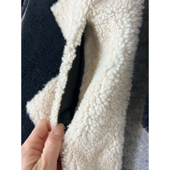 Maje Gillian Two-Tone Black & White Shearling Long Coat Jacket Size Medium - Picture 4 of 12